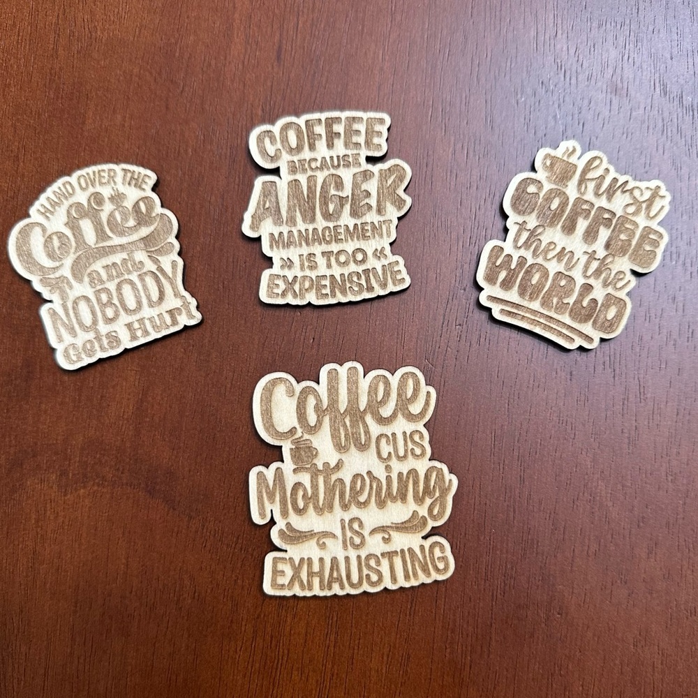 Set of 4 Wooden Laser Engraved Coffee Quotes